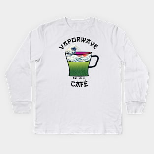 Vaporwave Aesthetic Great Wave Off Kanagawa Cafe Coffee Tea Kids Long Sleeve T-Shirt